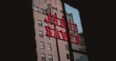 Jesus Saves LED signage on concrete building