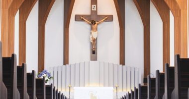 crucifix statue on wall