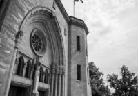 grayscale photography of building